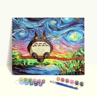 China Clear Digital Printed Number On Canvas Diy Digital Frameless Printed Canvas Roll Cartoon Anime Painting By Number Totoro for sale