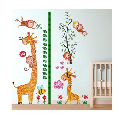 China 2021 New Large Giraffe Environmental Friendly 5D DIY Diamond Painting Body Height Ruler Animal Wall Sticker For Kids for sale