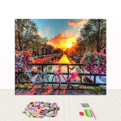 China Round Beads Holland Amsterdam Bicycle Diy Adult Drills Craft Diamond Painting Sunset Kits for sale