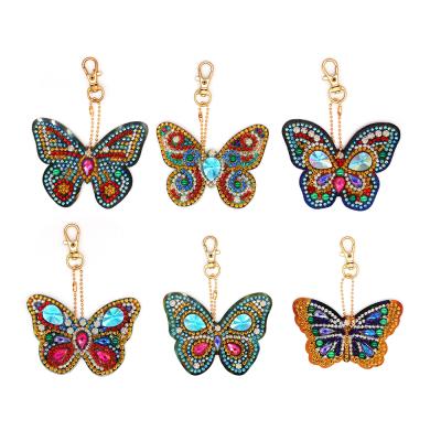 China Double Side Drills 6 PCS DIY 5D Butterfly Animal Diamond Painting Key Chain Handmade Cartoon Diamond Keychain for sale