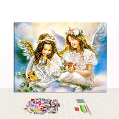 China Round Beads Beautiful Handmade Cross Diamond Painting Religious Illustration Embroidery Angel for sale