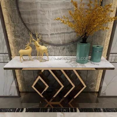 China European antique design marble gold stainless steel console table top metal for hall way GT-ST033 for sale