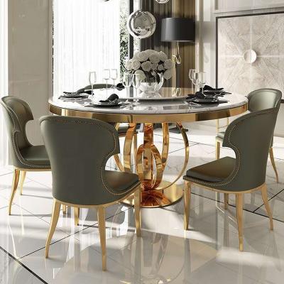 China Round Marble Turntable Dining Table Luxury European Stainless Steel Coffee Table Modern Furniture New Design For Dining Room for sale