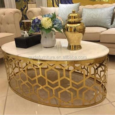 China European Antique Oval Stainless Frame Stain Frame Coffee Table CT010@1Luxury Artificial Marble Top Coffee Table For Living Room for sale