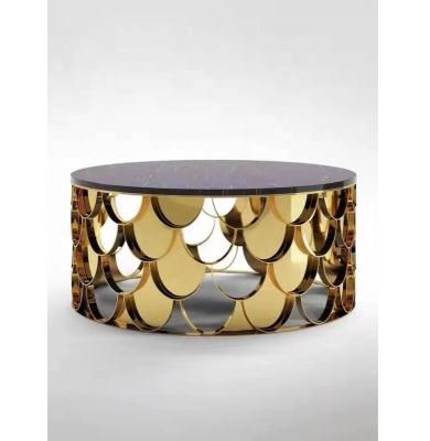 China Modern creative modern popular design glass good quality coffee table gold steel living room round marble coffee table for sale