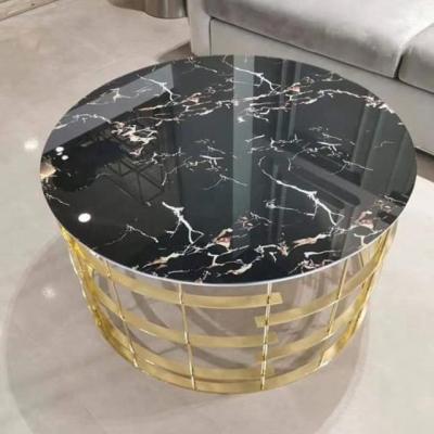 China Gold European luxury black marble top metal coffee table style side coffee table for living room for sale