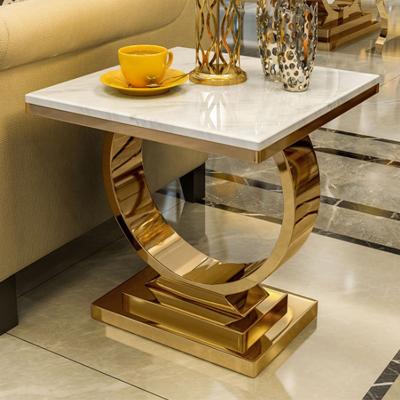 China European Modern Small Square Coffee Table Side Sofa Side Table Marble Style Stainless Steel Top Coffee Table For Home Hotel for sale