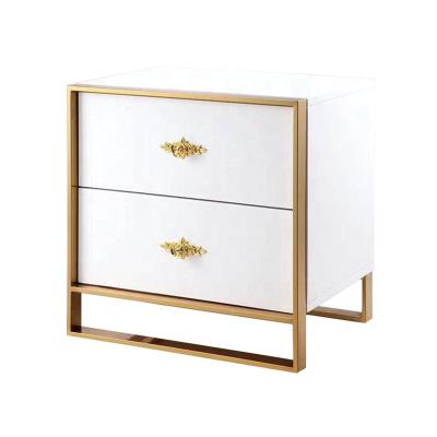 China European design2 drawers antique bed side table wooden stainless steel bed side table for hotel bedroom furniture for sale