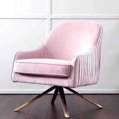 China 2020 Easy Installation Style French Style Chaise Living Room Rose Gold Metal Frame Pink Upholstered Single Fabric Velvet Sofa for sale