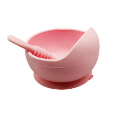 China BPA Free Food Grade Feed Set Include Bib Plate Silicone Baby Bowl And Wooden Handle Spoon Kid Baby Dinner Set Silicon For Baby Eating Set for sale