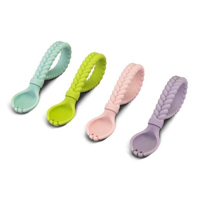 China Cute BPA Free Silicone Baby Feeding Spoons with custom logo for sale