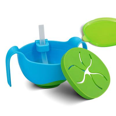 China BPA Free High Quality Food Grade BPA free Silicone Suction Plate and Bowls with a straw Soft silicone baby feeding bowls for sale