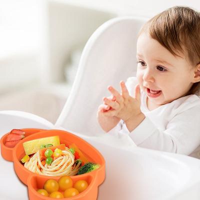 China Cute 100% Food Grade Baby Silicone Plate with Suction Cups Heat Resistant Toddler Plates Stain Proof Baby Suction Plates for sale