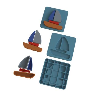 China Cartoon Toy Training toys kids cartoon printed silicone brick game blocks board early educational 3d wooden Sailboat jigsaw puzzles for sale