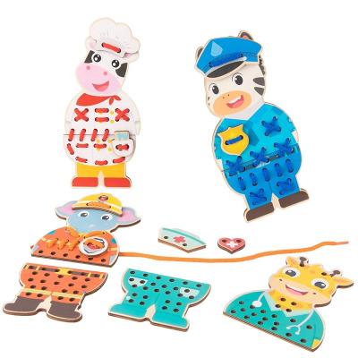 China Wooden Children's Toys Cartoon Role Playing Threading Game Children's Practical Toys for sale