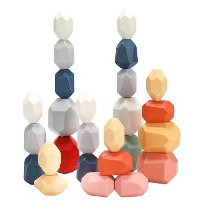 China Educational Toy Hot Selling Wooden Colorful Stone Stacked Toys for Children's Early Childhood Education with Irregular Sized Particles for sale