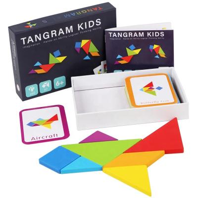 China Educational Toy Wooden colored early letter number intelligence tangram puzzle puzzle education geometric shape toy for sale