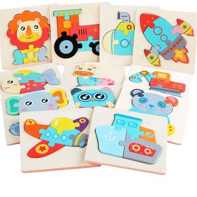 China Wooden Cartoon Toy Jigsaw Puzzle Baby Toy Kids Early Learning Traffic Stereo Animal Shape Matching Jigsaw Puzzle for sale