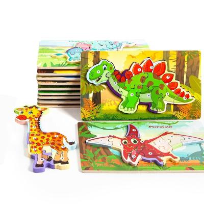 China Toy Wooden Puzzle Educational Dinosaur 3D Puzzle Wooden Shaped Toy for sale