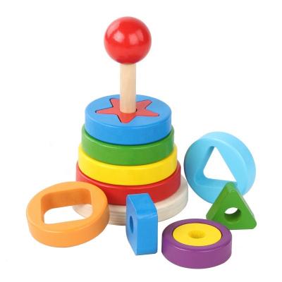 China Children's Learing Toys Music Wooden Geometric Stacked Blocks For Puzzle Shape Early Education Children's Rainbow Tower Set Matching Toys for sale