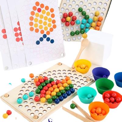 China Kids Toys Wooden Bead Clip Learning Training For Children Early Education Montessori Wands Clip Pinball Training Toy for sale