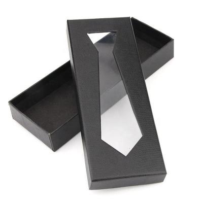 China Recycled Materials Top And Bottom Lid Custom Size Mens Tie Kraft Paper Gift Box With Clear Window for sale