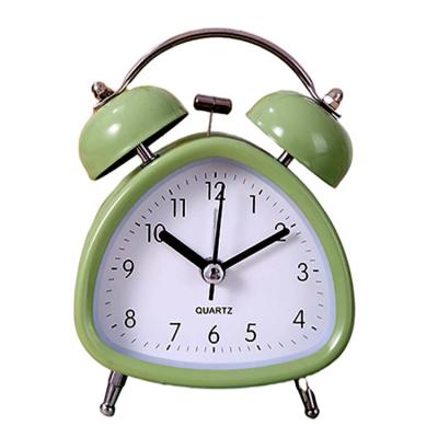 China 2022 Best Selling Metal Twin Bells Rings Table Desk Triangle Shaped Alarm Clock for sale