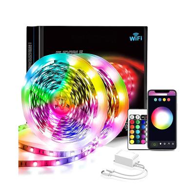 China Tuya 20M WiFi APP 12V 5050 RGB 65.6ft Work with Alexa and Google Smart Assistant Led Strip Lights with Bluetooth and Controller for sale