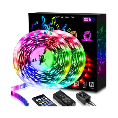 China Residential Wholesale Music Light 12V 50ft 15M 5050 RGB Timing LED Music Strip Lights for sale