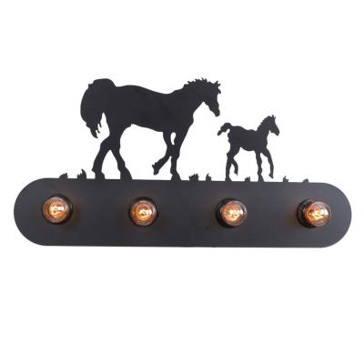 China Factory E27 Bare Metal Filament Bulbs Vintage Four Metal Black Iron Wall Lamp, Indoor Decorative Horse Statue for sale