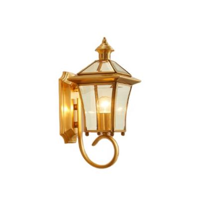 China Modern Antique Design Home Decoration Base Amber Globe Glass Shade Indoor Brass Wall Light For Bedroom for sale