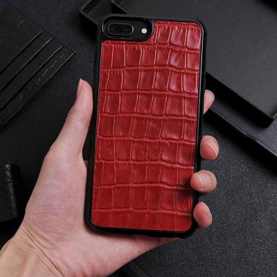 China Fashion Premium Red Alligator Genuine Leather Case For iPhone 7/8 Plus Can Customize Gold CROCO Logo Case For iPhone 8 Plus for sale