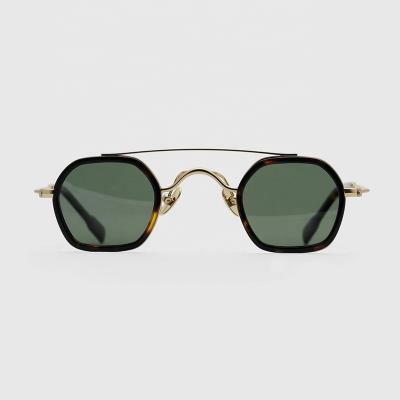 China Gold Round Old Fashion Green Color Lens Acetate Metal Fashion Sun Glasses Men Women Unisex Sunglasses With CE UV400 Te koop