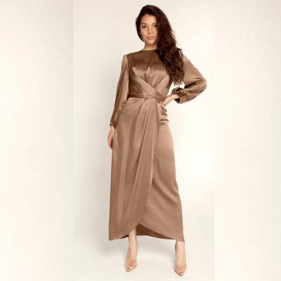 China Middle East Breathable Long Satin Bodycon Dresses Good Quality Chiffon Casual Dress For Women for sale