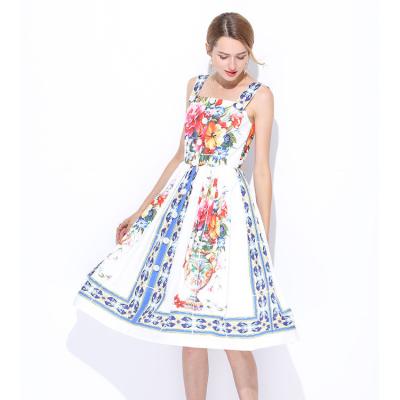 China 2020 Anti-Static New Arrivals Wholesale Elegant Women Fashion Midi Length Floral Printing Long Dresses for sale