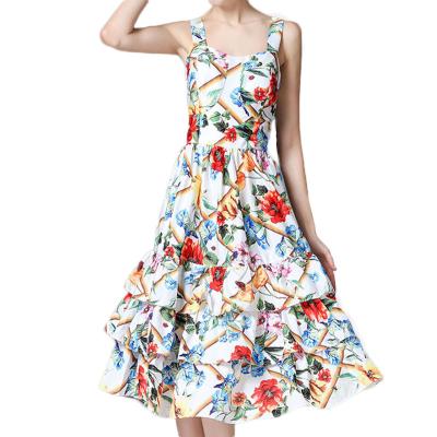 China Fashion Anti-Static Wholesale Ladies Summer Dress Women's Floral Print Ruffle Sleeveless Chiffon Long Dress Vestido for sale