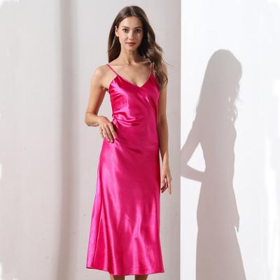 China Wholesale QUICK DRY Silk Satin Nightgown Women Summer Good Quality Solid Color Sexy Slip Dress Ladies Fine Sleepwear Onesie Pajamas for sale