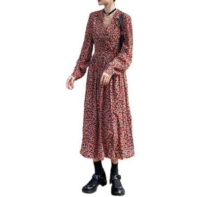 China 2020 New Design Fashion Women Vintage Elegant Long Sleeve Anti-Static Casual Floral Dresses Long Maxis for sale