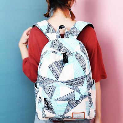 China Girl Student Schoolbags Waterproof Canvas School Girl Waterproof Geometric Printing Teenage Backpack for sale