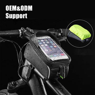 China Waterproof Touch Screen Bike Tube Handlebar Phone Bag Pannier Bike Front Frame Bag Bicycle Riding Waterproof Bag for sale