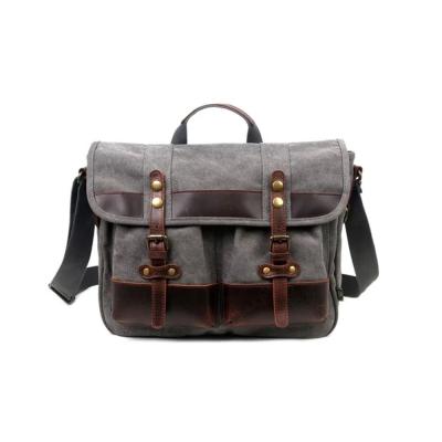 China Small Messenger Bag Men Canvas Shoulder Bag Laptop Compartment Flip Closure Lightweight Messenger Bags for sale