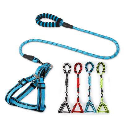 China Correa Retractil Para Perro Padded PU Coated Reflective Nylon Webbing Leash Dog Harness Set For Pet for sale