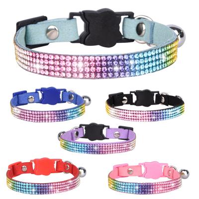 China New Safety 2021 Leather Bling Buckle Pet Safety Shiny Colorful Diamond Personalized Dog Collar With Bell for sale