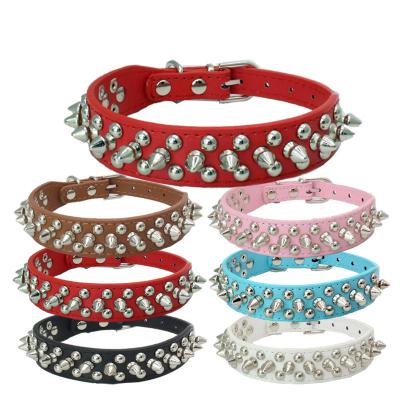 China Custom Pointed Studded Adjustable Anti-bite Leather Rivet Dog Pet Collars Puppy Neck Strap for sale