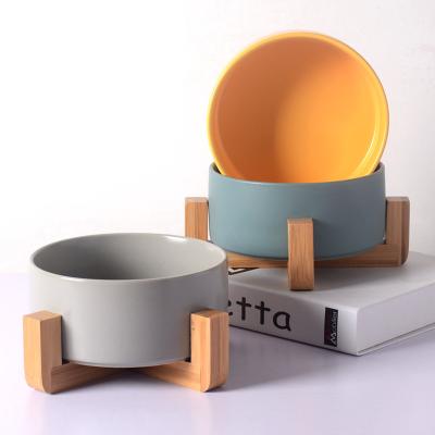 China Manufacturer Viable Wholesale Multi Colors Wooden Frame Pet Cat Dog Bowl Ceramic for sale