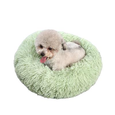 China Comfortable Washable Super Soft Dog Cat Bed Travel Faux Fur Pet Donut For Big Dog Warm Around Customized Fluffy Plush Dog Bed for sale