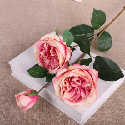 China QiHao Wholesale 3 Stems Artificial Flower English Rose David Austin Rose for Home Wedding Decoration for sale