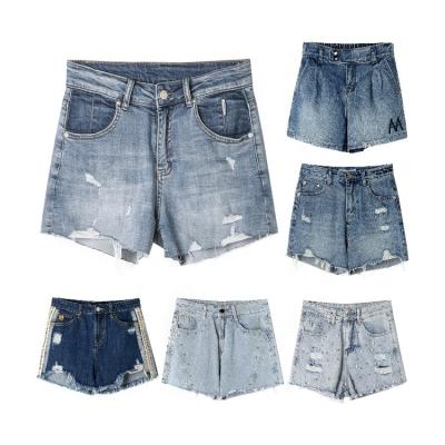 China Sustainable Wholesale Summer Sexy High Waisted Denim Shorts Blue Black Old Wear Womens Shorts for sale