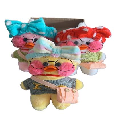 China Toy Wholesale Customize Yellow Plush Toy Lalafanfan Duck Cute Decoration Electronic Plush Hat Glasses With Hat Cute Costume For Kids for sale