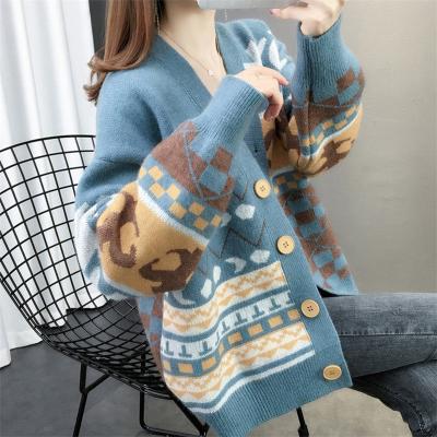 China new Anti-wrinkle MLF sweater Ag2510 knit thick knitted loose autumn and winter casual sweater coat embroidery cardigan women lazy wind for sale